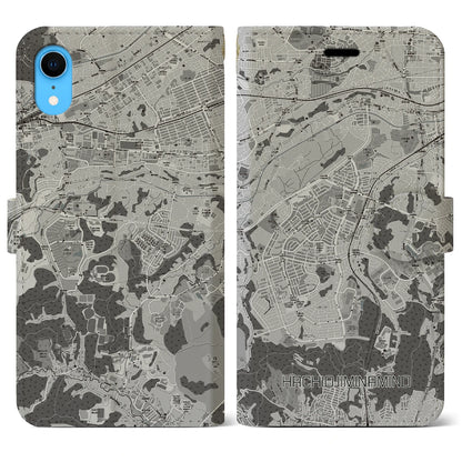【八王子みなみ野（東京都）】地図柄iPhoneケース（手帳タイプ）モノトーン・iPhone XR 用