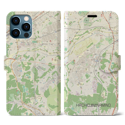 【八王子みなみ野（東京都）】地図柄iPhoneケース（手帳タイプ）ナチュラル・iPhone 12 / 12 Pro 用