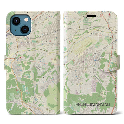 【八王子みなみ野（東京都）】地図柄iPhoneケース（手帳タイプ）ナチュラル・iPhone 13 用
