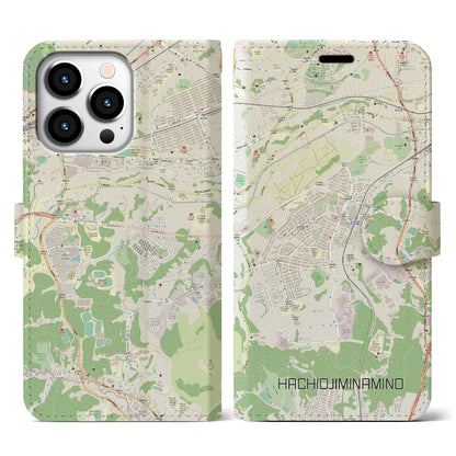 【八王子みなみ野（東京都）】地図柄iPhoneケース（手帳タイプ）ナチュラル・iPhone 13 Pro 用