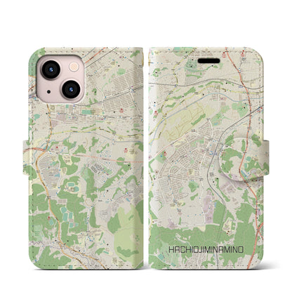 【八王子みなみ野（東京都）】地図柄iPhoneケース（手帳タイプ）ナチュラル・iPhone 13 mini 用