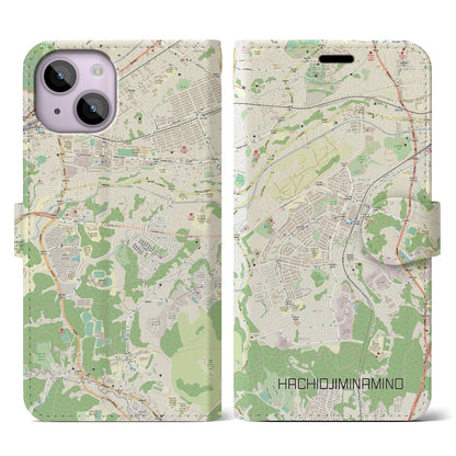 【八王子みなみ野（東京都）】地図柄iPhoneケース（手帳タイプ）ナチュラル・iPhone 14 用