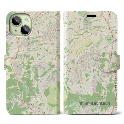 【八王子みなみ野（東京都）】地図柄iPhoneケース（手帳タイプ）ナチュラル・iPhone 15 用