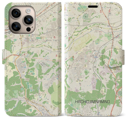【八王子みなみ野（東京都）】地図柄iPhoneケース（手帳タイプ）ナチュラル・iPhone 16 Plus 用