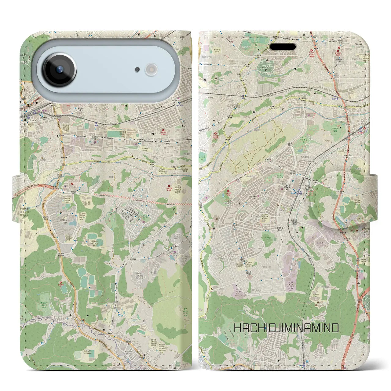 【八王子みなみ野（東京都）】地図柄iPhoneケース（手帳タイプ）