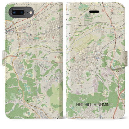 【八王子みなみ野（東京都）】地図柄iPhoneケース（手帳タイプ）ナチュラル・iPhone 8Plus /7Plus / 6sPlus / 6Plus 用