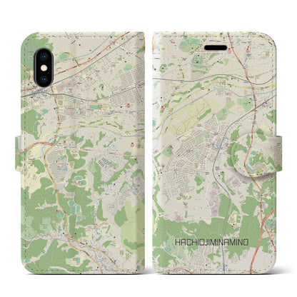 【八王子みなみ野（東京都）】地図柄iPhoneケース（手帳タイプ）ナチュラル・iPhone XS / X 用