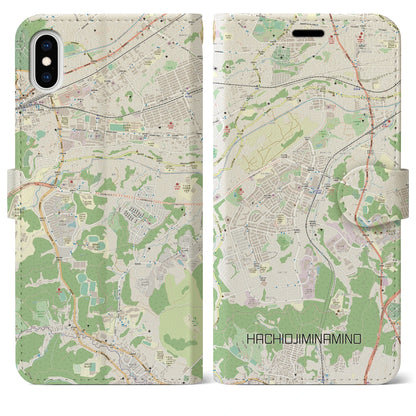【八王子みなみ野（東京都）】地図柄iPhoneケース（手帳タイプ）ナチュラル・iPhone XS Max 用