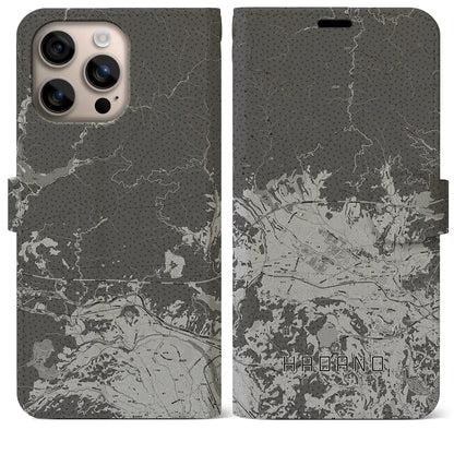 【秦野（神奈川県）】地図柄iPhoneケース（手帳タイプ）モノトーン・iPhone 16 Plus 用