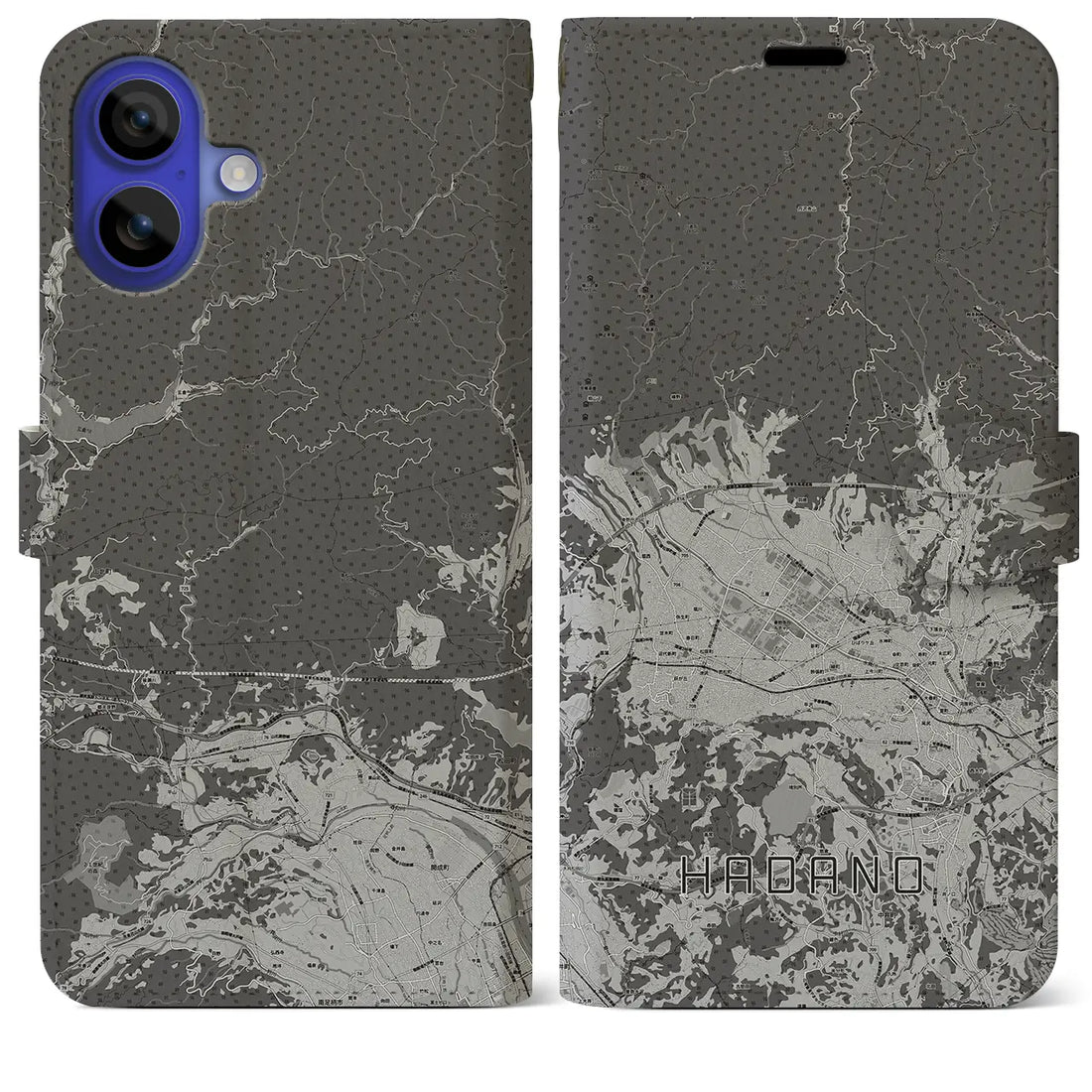 【秦野(神奈川県)】地図柄iPhoneケース(手帳タイプ)モノトーン・iPhone 16 Pro Max 用