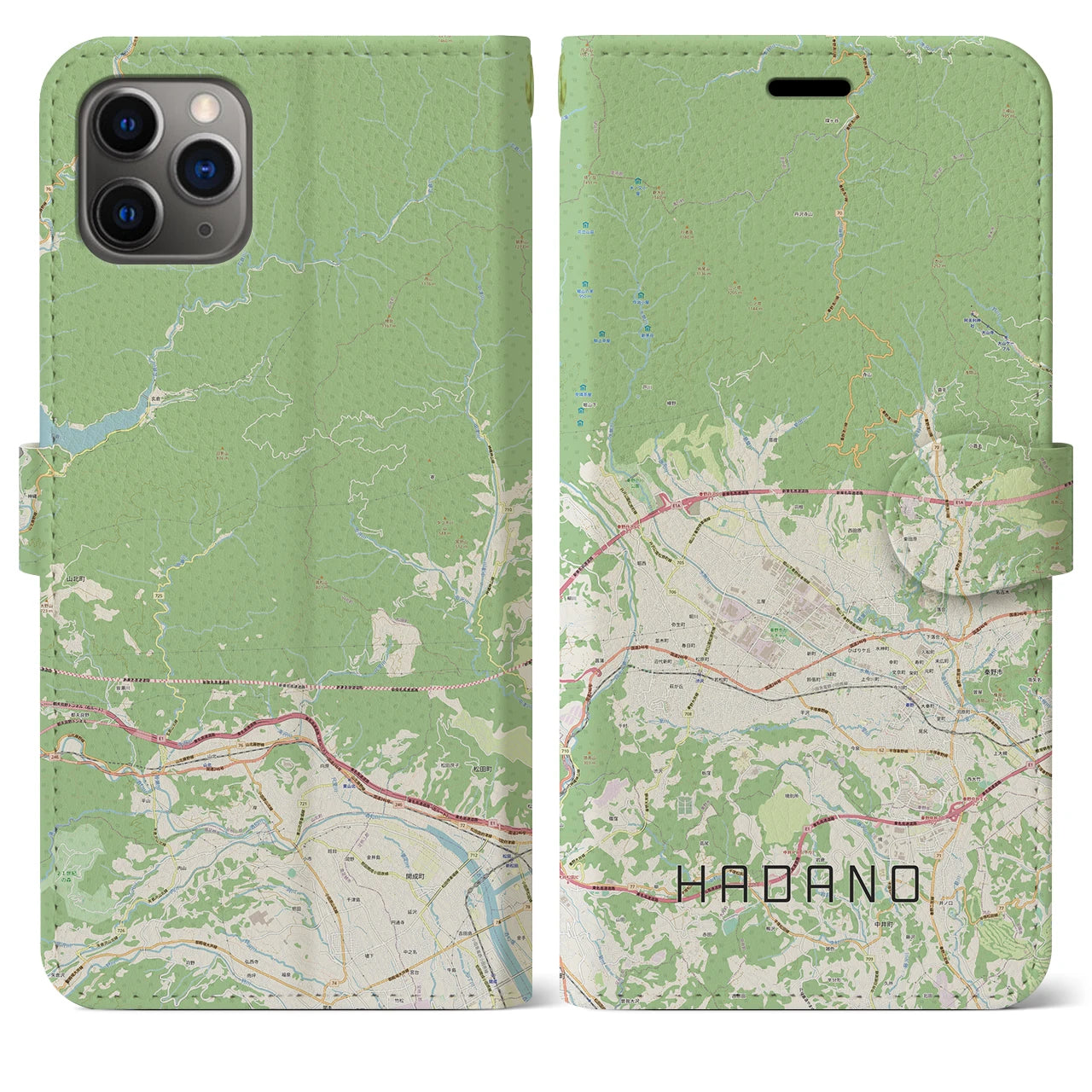 【秦野（神奈川県）】地図柄iPhoneケース（手帳タイプ）ナチュラル・iPhone 11 Pro Max 用