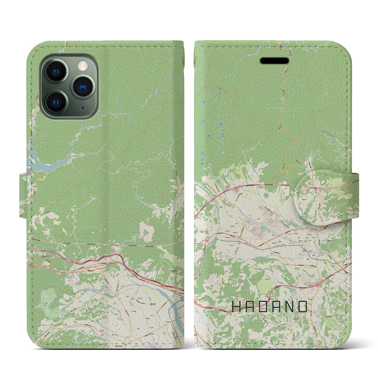 【秦野（神奈川県）】地図柄iPhoneケース（手帳タイプ）ナチュラル・iPhone 11 Pro 用