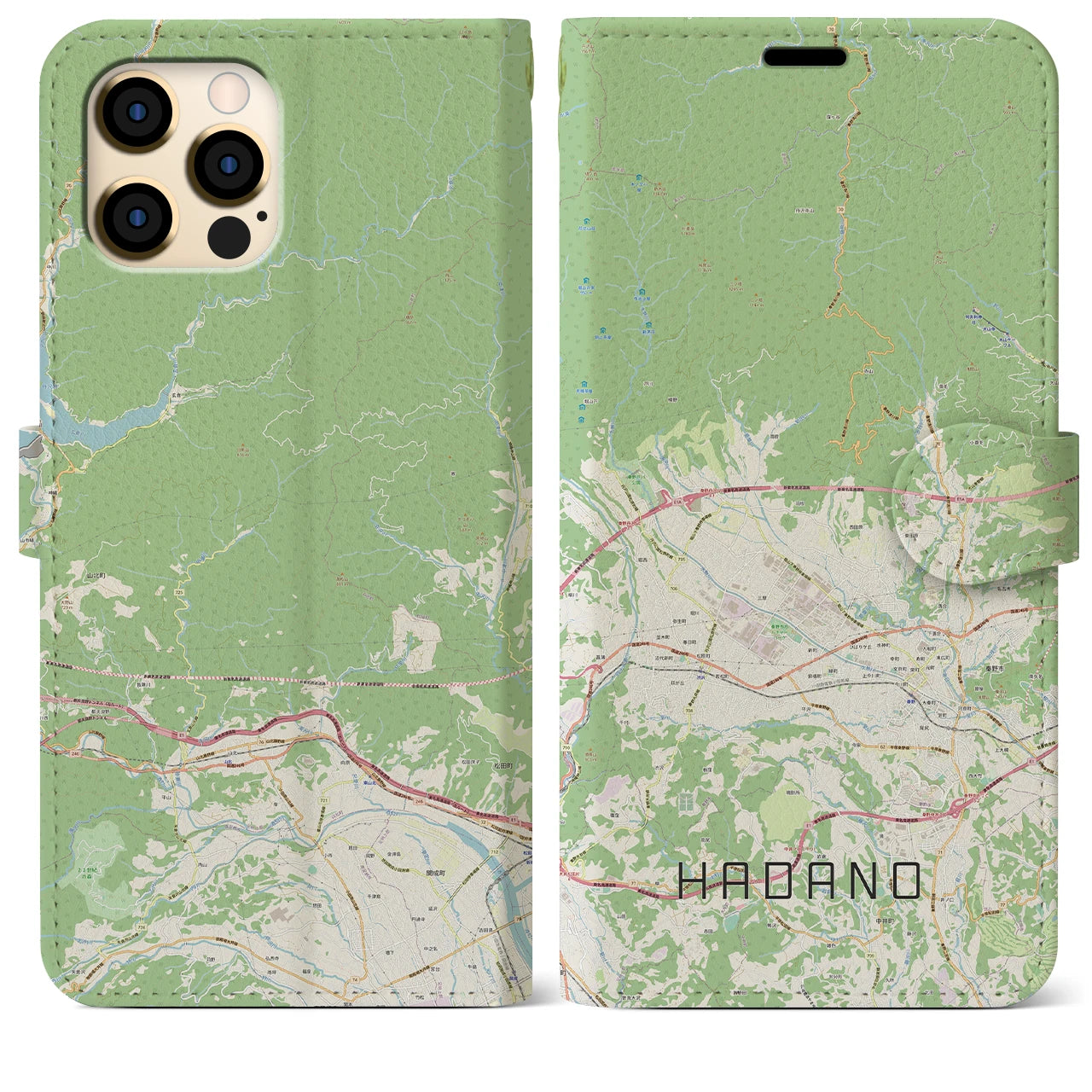 【秦野（神奈川県）】地図柄iPhoneケース（手帳タイプ）ナチュラル・iPhone 12 Pro Max 用