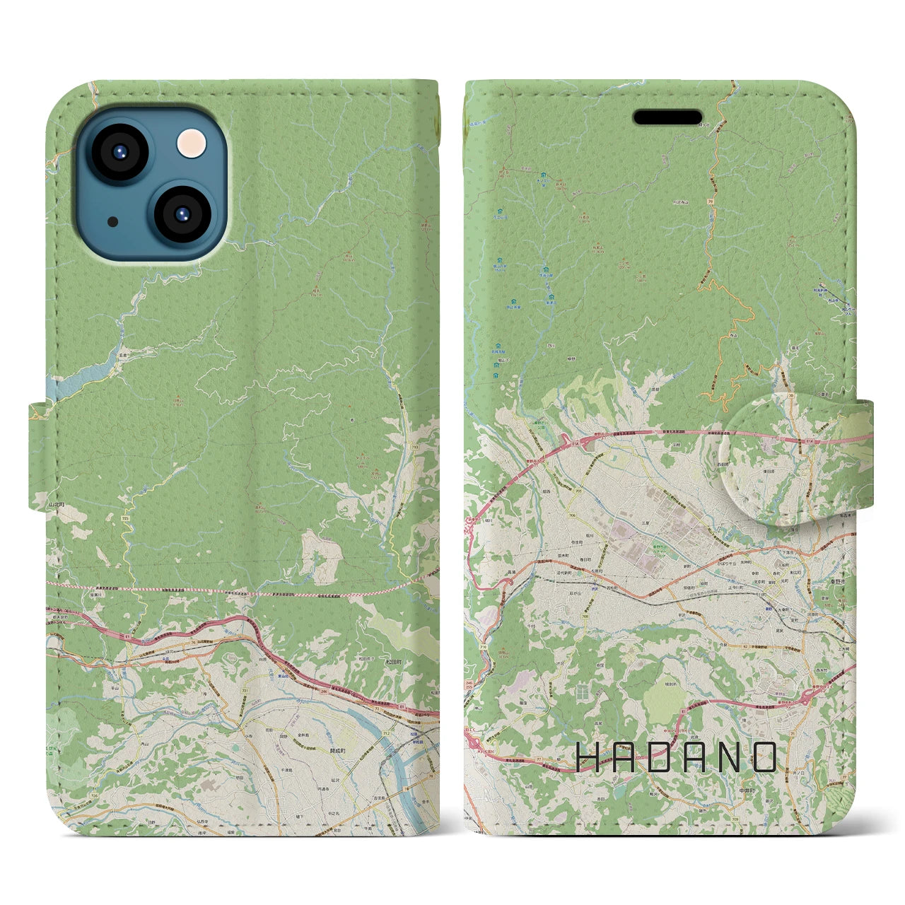 【秦野（神奈川県）】地図柄iPhoneケース（手帳タイプ）ナチュラル・iPhone 13 用