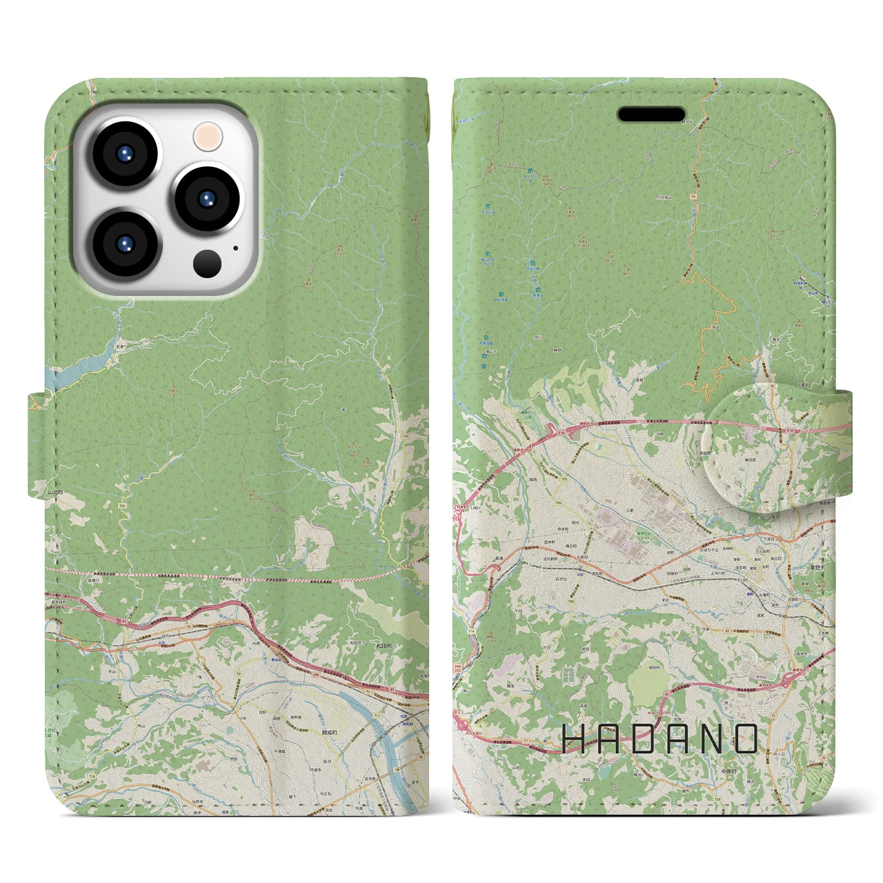 【秦野（神奈川県）】地図柄iPhoneケース（手帳タイプ）ナチュラル・iPhone 13 Pro 用