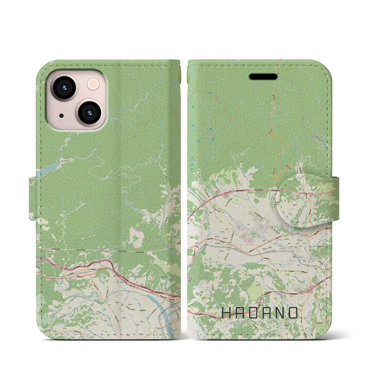 【秦野（神奈川県）】地図柄iPhoneケース（手帳タイプ）ナチュラル・iPhone 13 mini 用