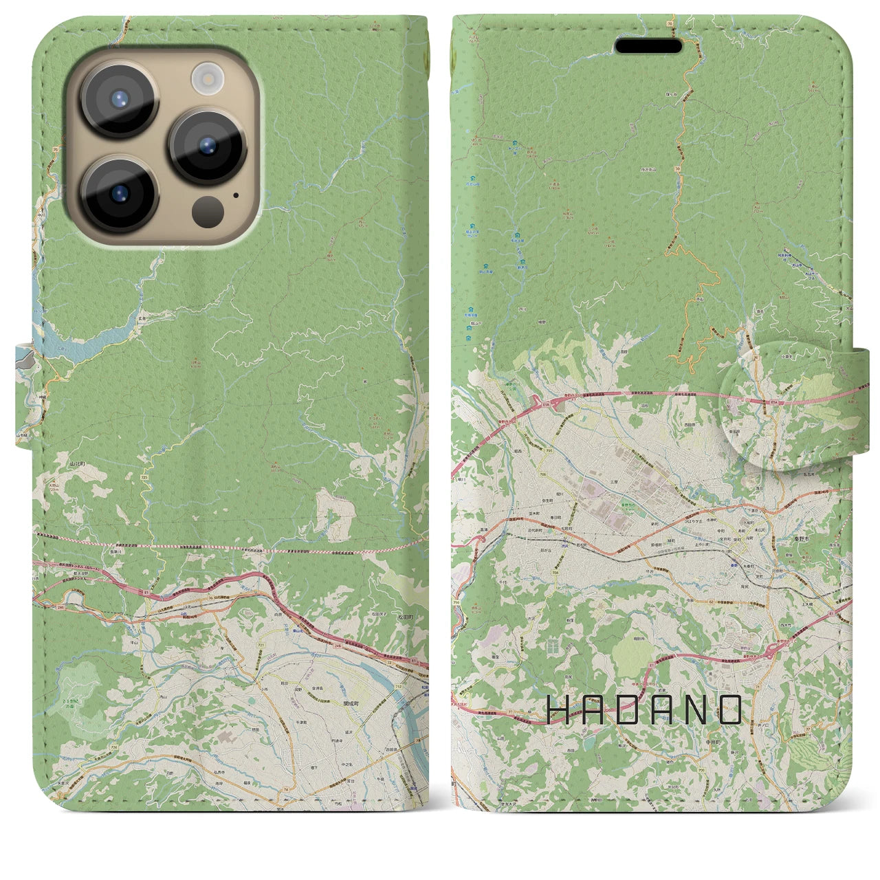 【秦野（神奈川県）】地図柄iPhoneケース（手帳タイプ）ナチュラル・iPhone 14 Pro Max 用