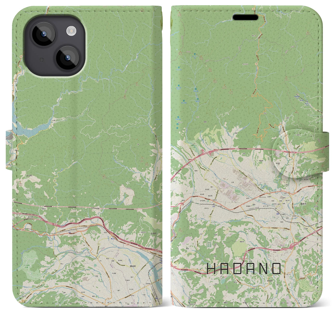 【秦野（神奈川県）】地図柄iPhoneケース（手帳タイプ）ナチュラル・iPhone 14 Plus 用