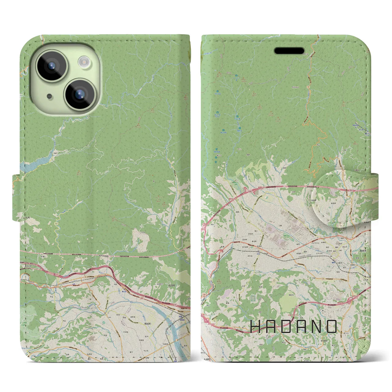 【秦野（神奈川県）】地図柄iPhoneケース（手帳タイプ）ナチュラル・iPhone 15 用