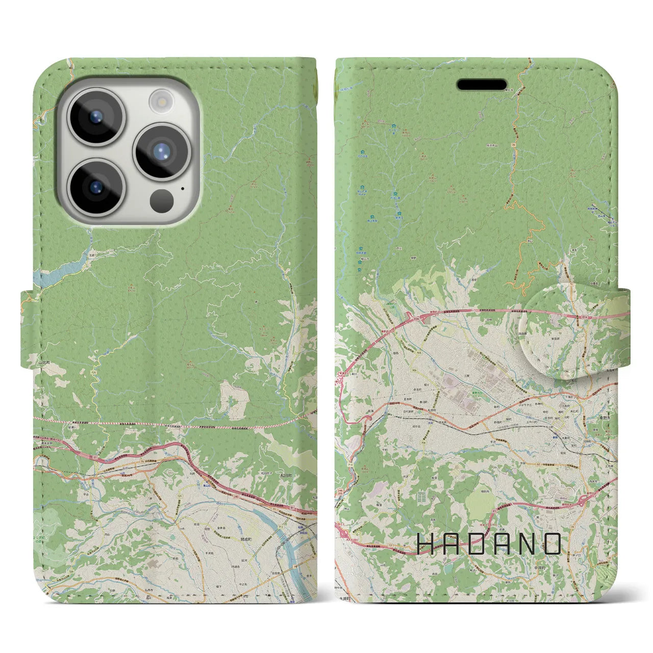 【秦野（神奈川県）】地図柄iPhoneケース（手帳タイプ）ナチュラル・iPhone 15 Pro 用