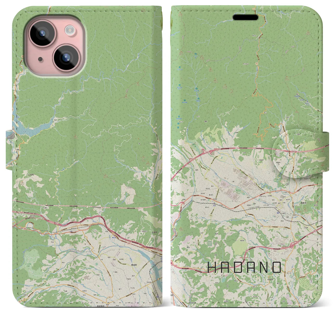 【秦野（神奈川県）】地図柄iPhoneケース（手帳タイプ）ナチュラル・iPhone 15 Plus 用