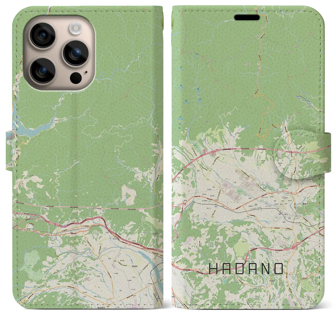 【秦野（神奈川県）】地図柄iPhoneケース（手帳タイプ）ナチュラル・iPhone 16 Plus 用