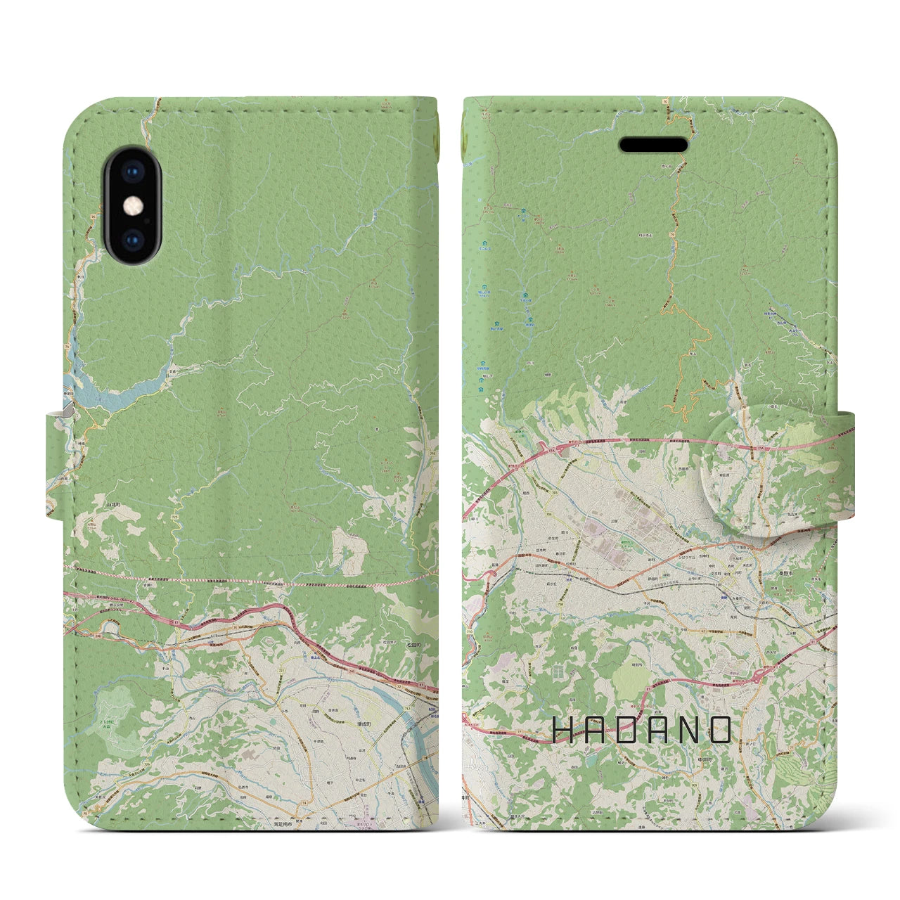 【秦野（神奈川県）】地図柄iPhoneケース（手帳タイプ）ナチュラル・iPhone XS / X 用