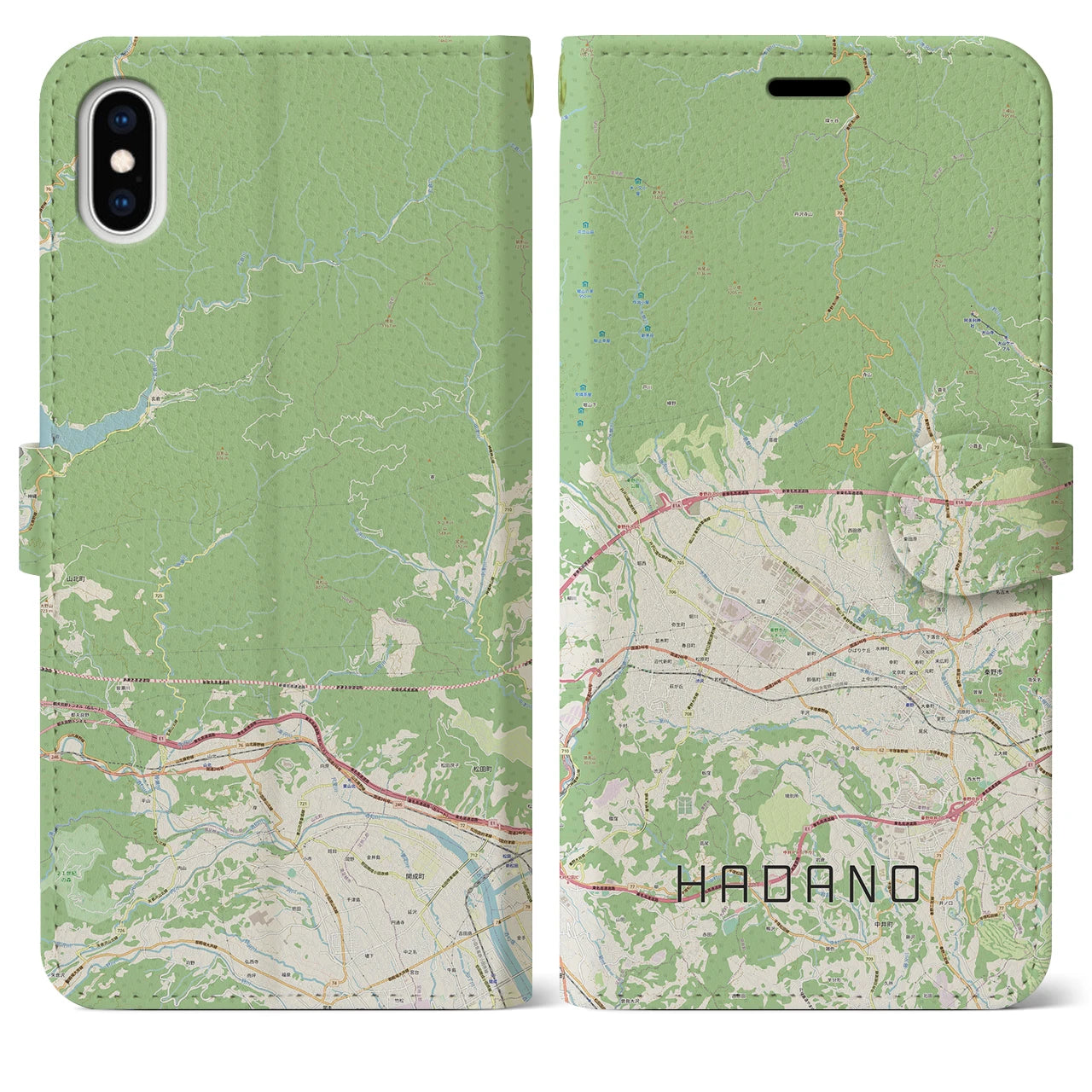 【秦野（神奈川県）】地図柄iPhoneケース（手帳タイプ）ナチュラル・iPhone XS Max 用