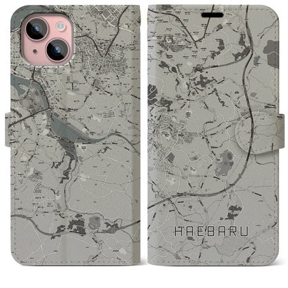 【南風原（沖縄県）】地図柄iPhoneケース（手帳タイプ）モノトーン・iPhone 15 Plus 用