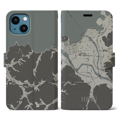 【萩2（山口県）】地図柄iPhoneケース（手帳タイプ）モノトーン・iPhone 13 用