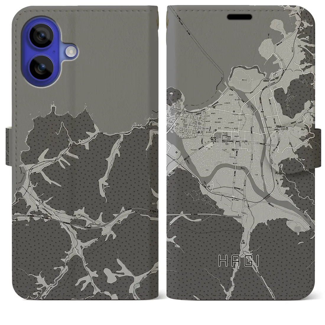 【萩2(山口県)】地図柄iPhoneケース(手帳タイプ)モノトーン・iPhone 16 Pro Max 用