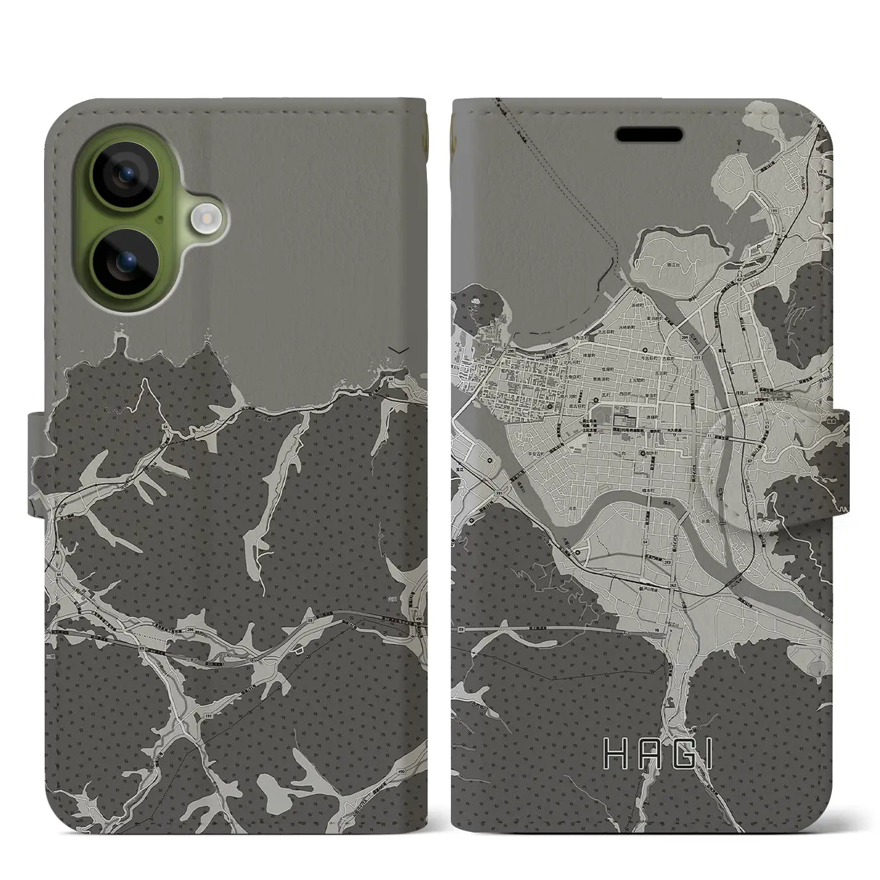 【萩2（山口県）】地図柄iPhoneケース（手帳タイプ）