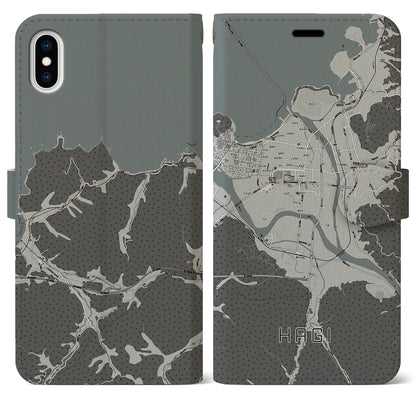 【萩2（山口県）】地図柄iPhoneケース（手帳タイプ）モノトーン・iPhone XS Max 用