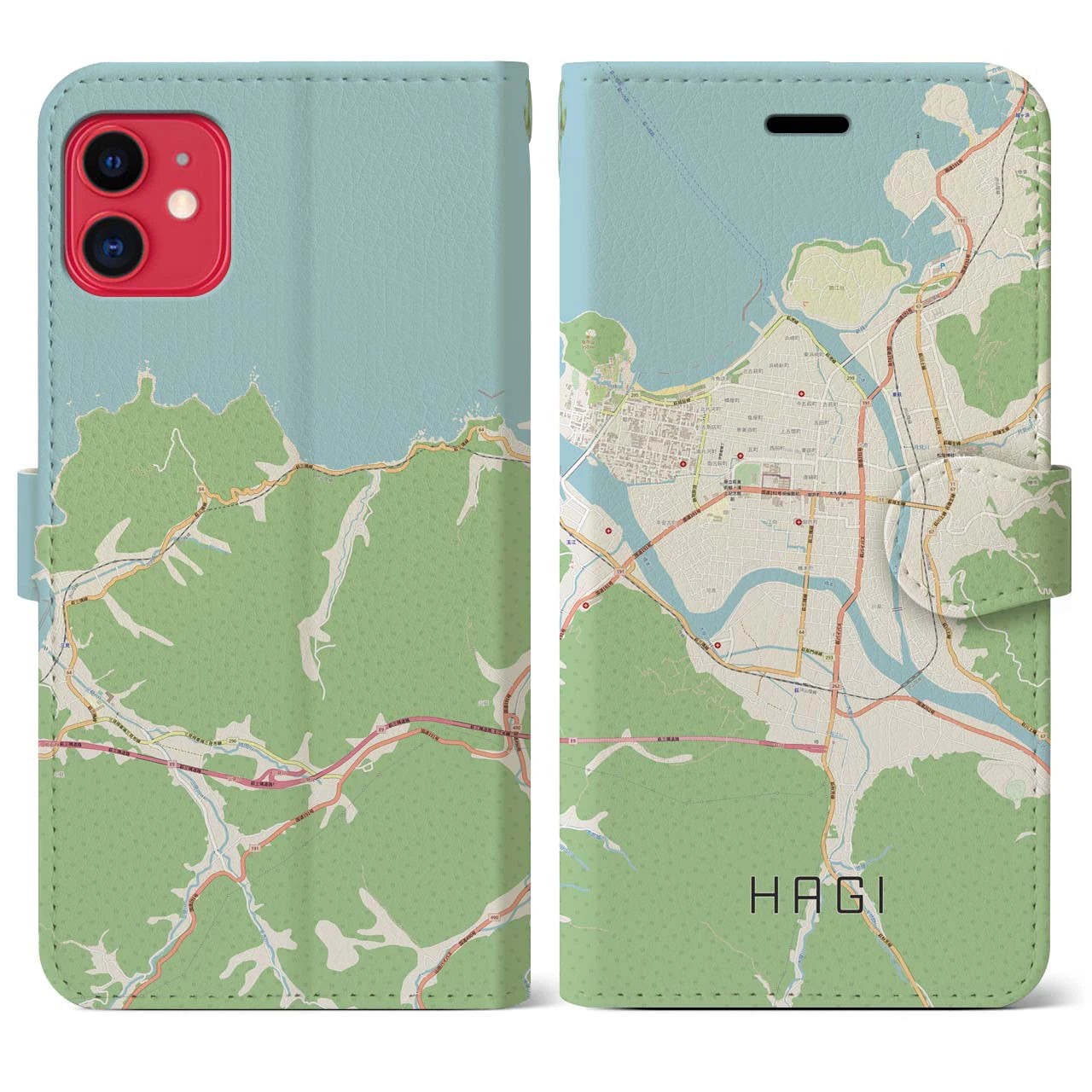 【萩2（山口県）】地図柄iPhoneケース（手帳タイプ）ナチュラル・iPhone 11 用