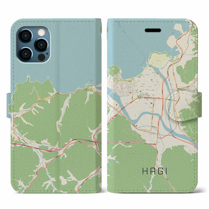 【萩2（山口県）】地図柄iPhoneケース（手帳タイプ）ナチュラル・iPhone 12 / 12 Pro 用
