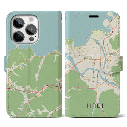 【萩2（山口県）】地図柄iPhoneケース（手帳タイプ）ナチュラル・iPhone 14 Pro 用