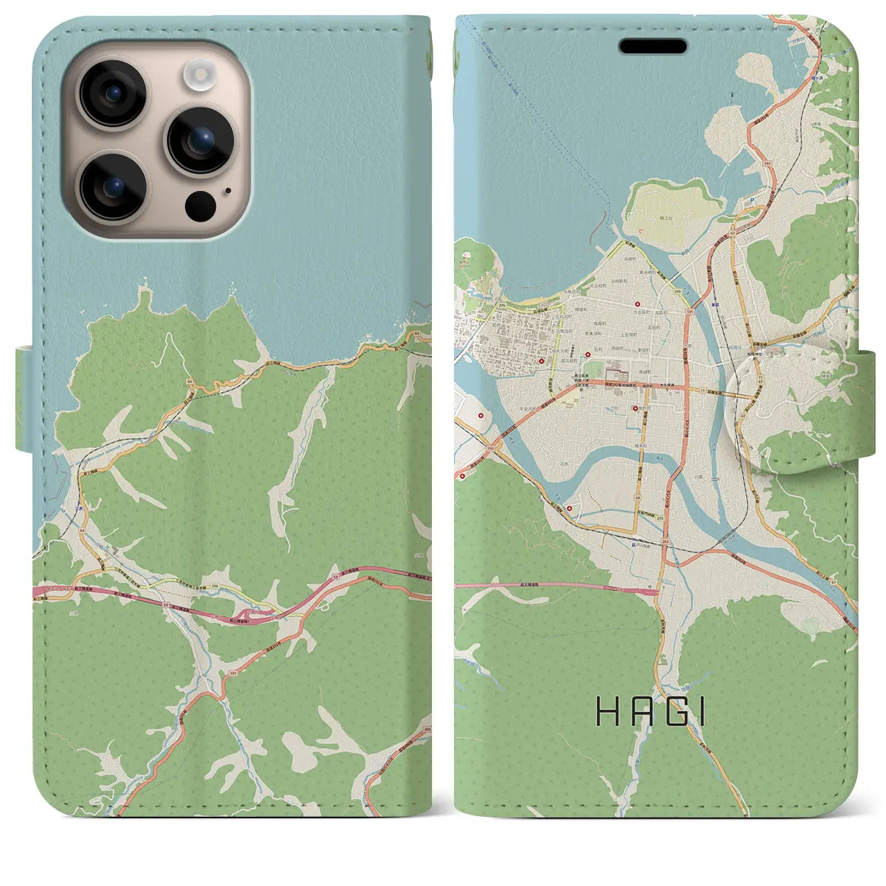 【萩2（山口県）】地図柄iPhoneケース（手帳タイプ）ナチュラル・iPhone 16 Plus 用