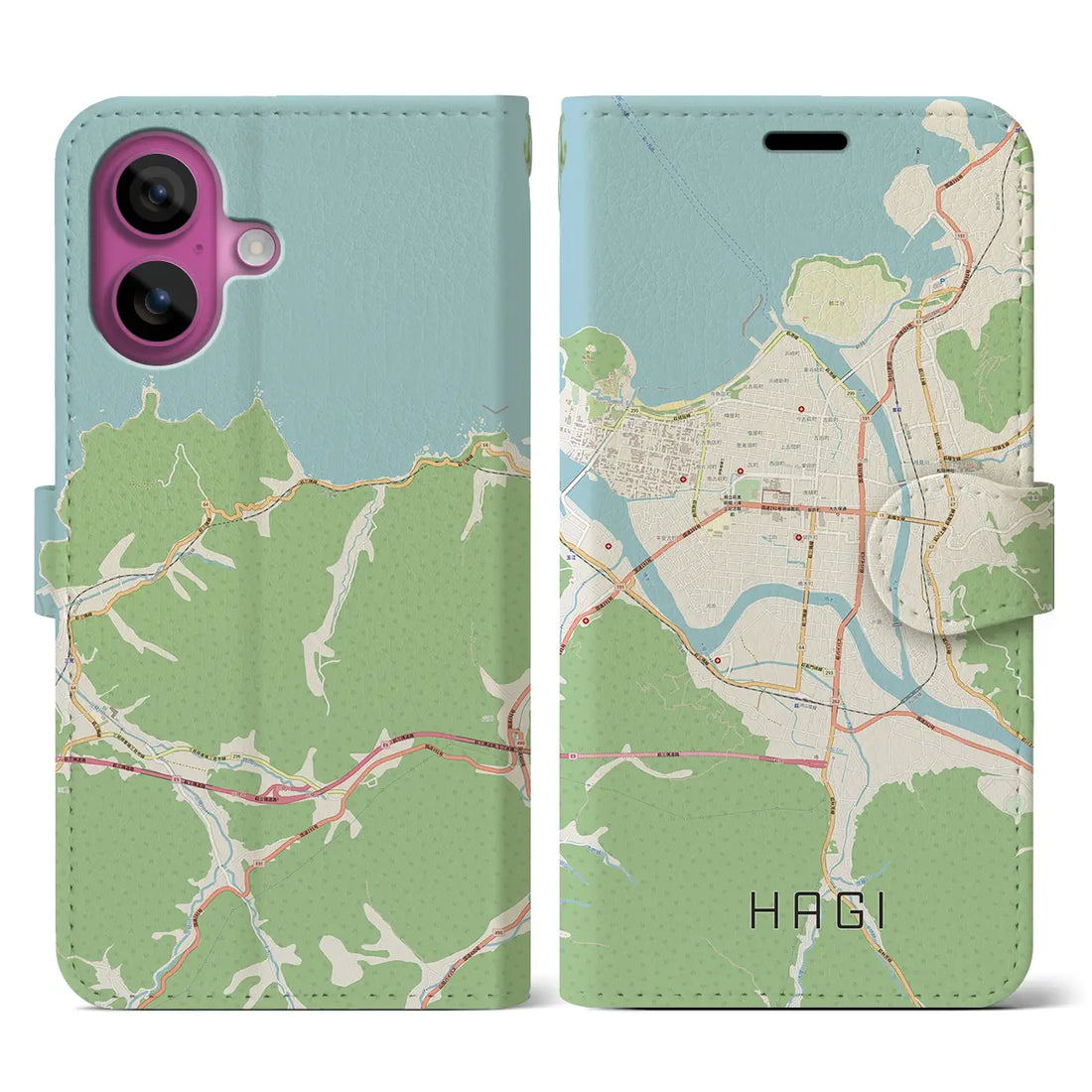 【萩2（山口県）】地図柄iPhoneケース（手帳タイプ）ナチュラル・iPhone 16 Pro 用