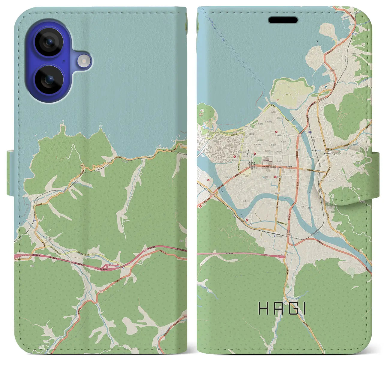 【萩2（山口県）】地図柄iPhoneケース（手帳タイプ）ナチュラル・iPhone 16 Pro Max 用