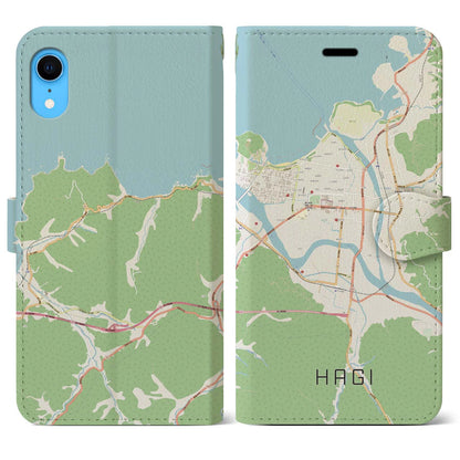 【萩2（山口県）】地図柄iPhoneケース（手帳タイプ）ナチュラル・iPhone XR 用