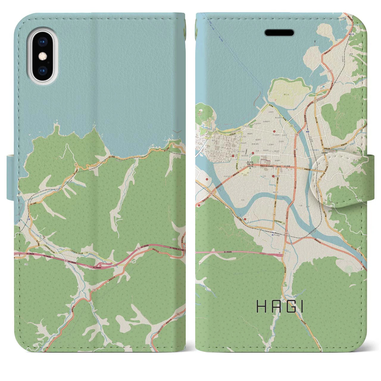 【萩2（山口県）】地図柄iPhoneケース（手帳タイプ）ナチュラル・iPhone XS Max 用