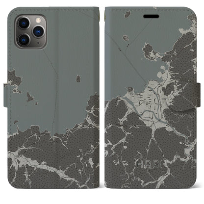 【萩（山口県）】地図柄iPhoneケース（手帳タイプ）モノトーン・iPhone 11 Pro Max 用