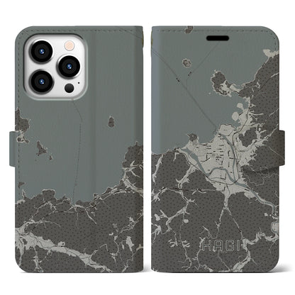 【萩（山口県）】地図柄iPhoneケース（手帳タイプ）モノトーン・iPhone 13 Pro 用