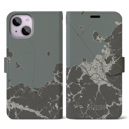 【萩（山口県）】地図柄iPhoneケース（手帳タイプ）モノトーン・iPhone 14 用