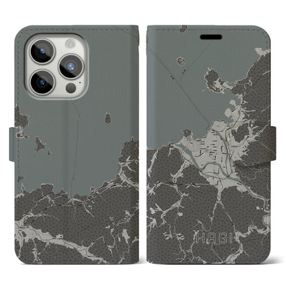 【萩（山口県）】地図柄iPhoneケース（手帳タイプ）モノトーン・iPhone 15 Pro 用