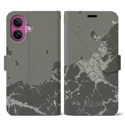 【萩（山口県）】地図柄iPhoneケース（手帳タイプ）モノトーン・iPhone 16 Pro 用