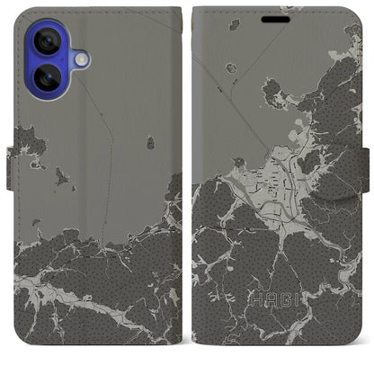 【萩（山口県）】地図柄iPhoneケース（手帳タイプ）モノトーン・iPhone 16 Pro Max 用