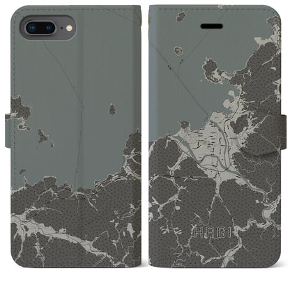 【萩（山口県）】地図柄iPhoneケース（手帳タイプ）モノトーン・iPhone 8Plus /7Plus / 6sPlus / 6Plus 用