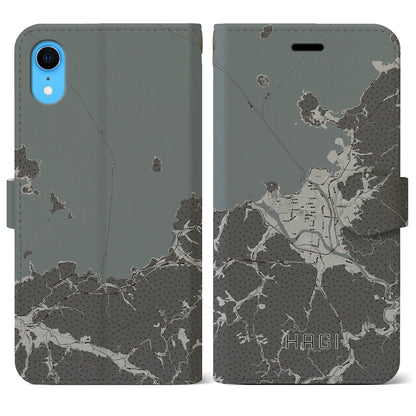 【萩（山口県）】地図柄iPhoneケース（手帳タイプ）モノトーン・iPhone XR 用