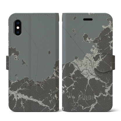 【萩（山口県）】地図柄iPhoneケース（手帳タイプ）モノトーン・iPhone XS / X 用